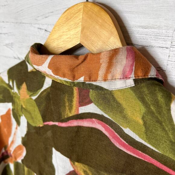 Rachel Zoe Top Womens Size Medium Colorful Floral Foliage 100% Linen Button Down - Picture 13 of 16